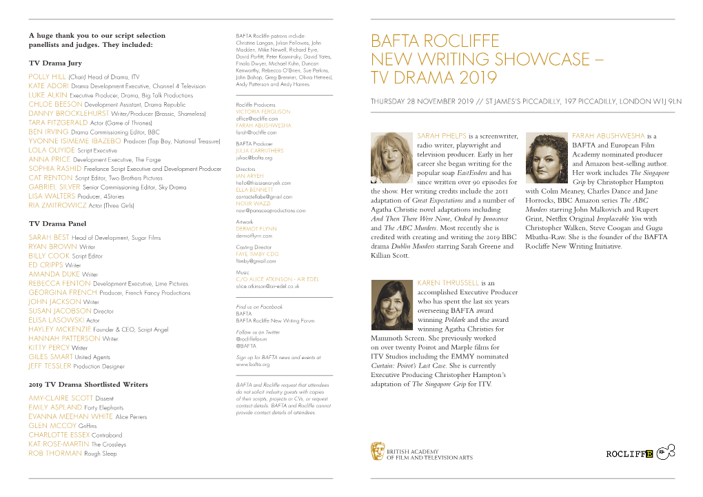 Bafta Rocliffe New Writing Showcase Ð Tv Drama 2019