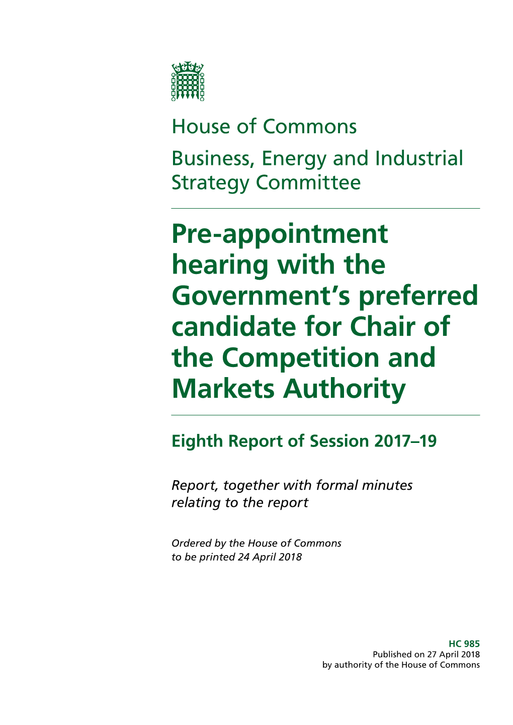 Pre-Appointment Hearing with the Government's Preferred Candidate