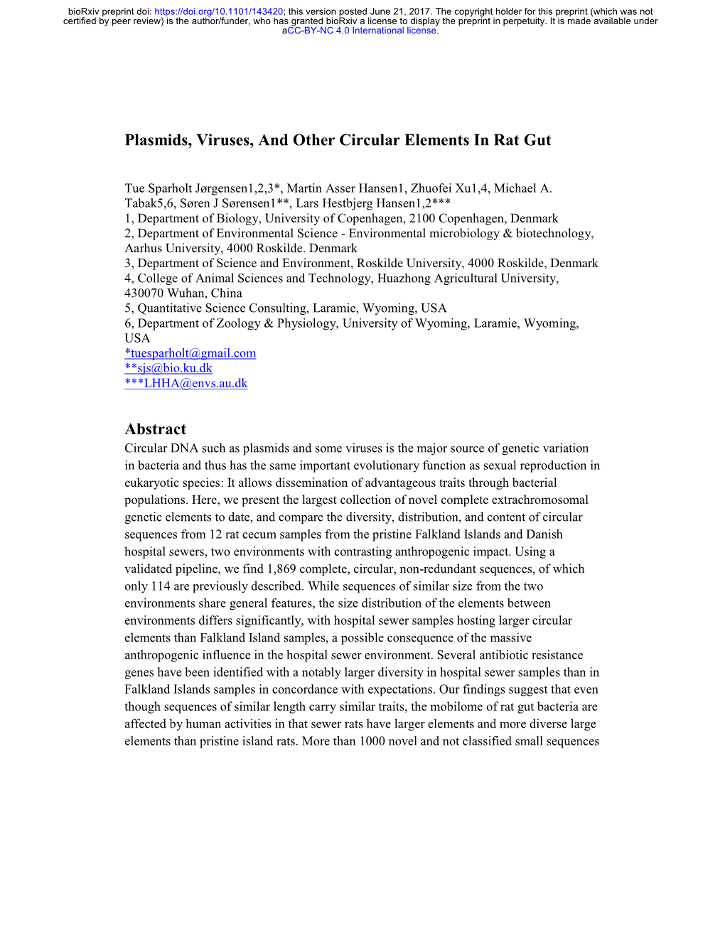 Plasmids, Viruses, and Other Circular Elements in Rat Gut Abstract