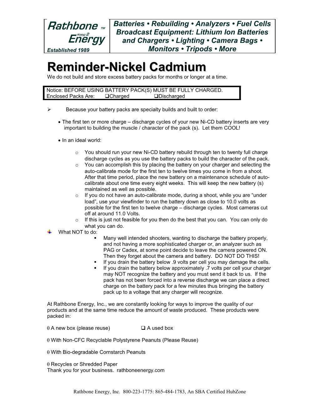 Reminder-Nickel Cadmium