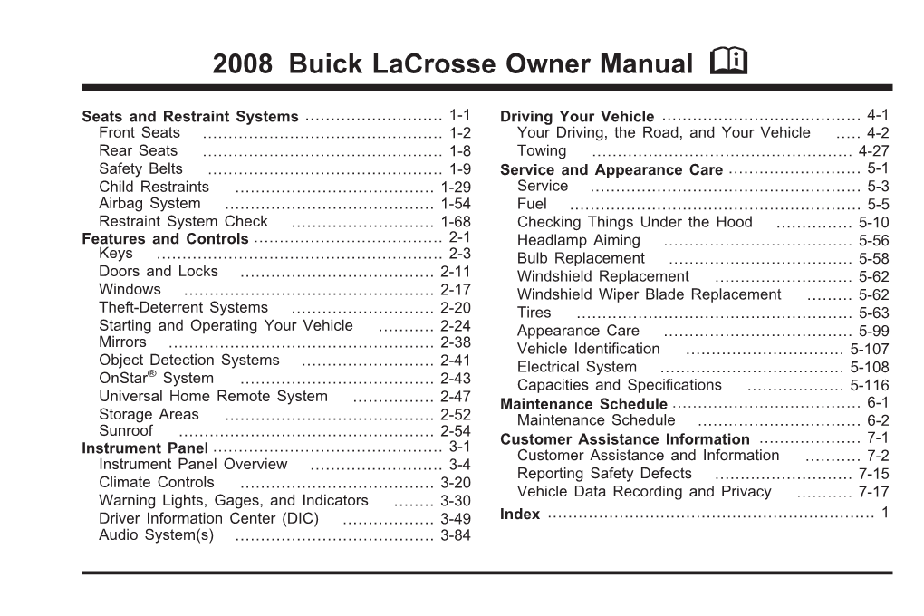 2008 Buick Lacrosse Owner Manual M