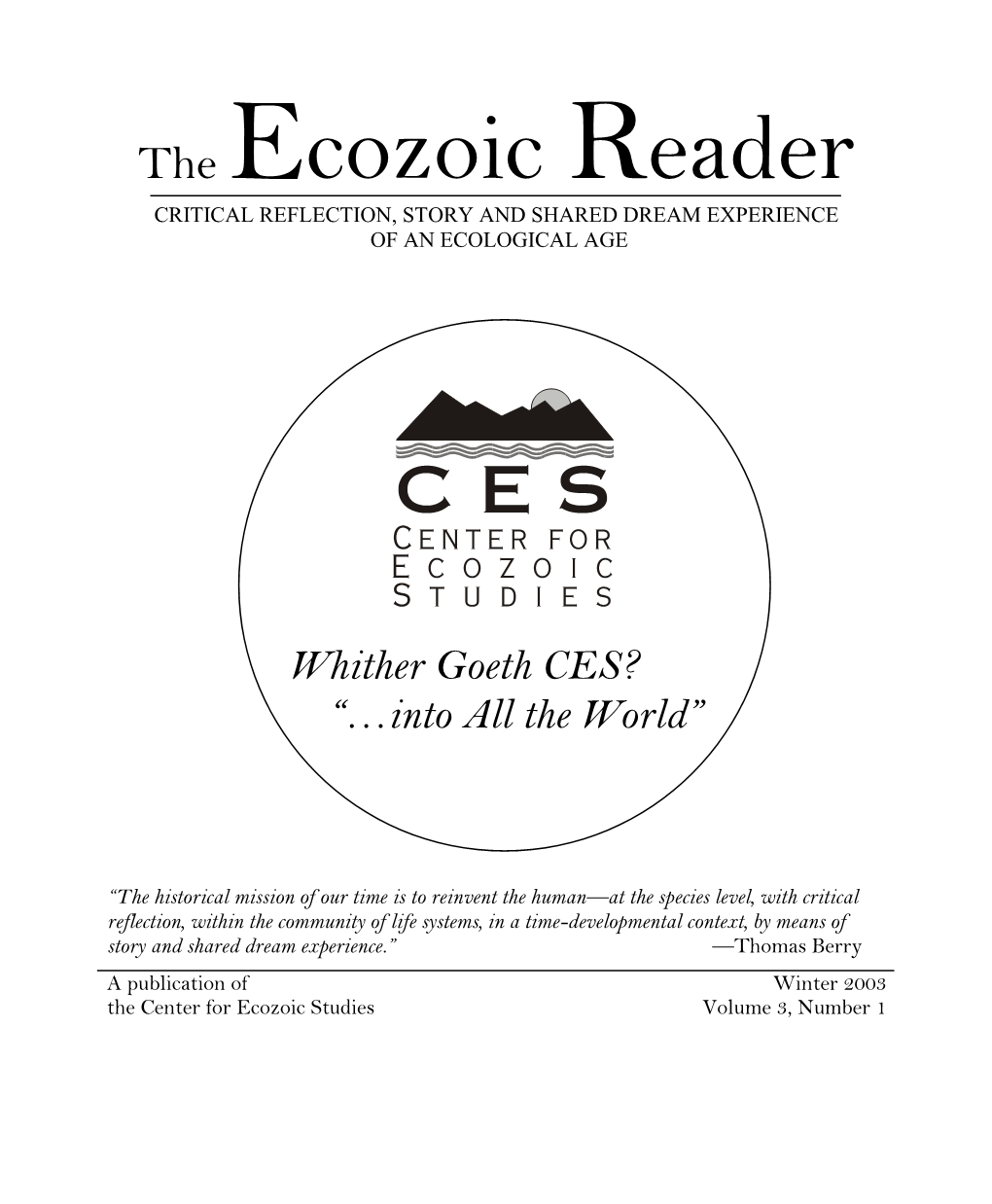 Ecozoic Reader.Vol. 3, No. 1. Winter 2003.Text