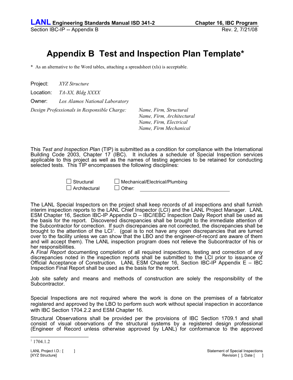 Schedule of Special Inspection Services s1