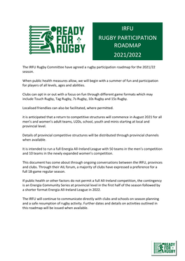 Irfu Rugby Participation Roadmap 2021/2022