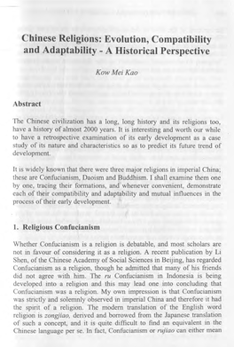 Chinese Religions: Evolution, Compatibility and Adaptability - a Historical Perspective