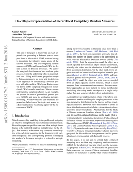 On Collapsed Representation of Hierarchical Completely Random Measures