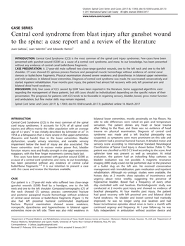 Central Cord Syndrome from Blast Injury After Gunshot Wound to the Spine: a Case Report and a Review of the Literature