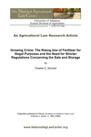 The Rising Use of Fertilizer for Illegal Purposes and the Need for Stricter Regulations Concerning the Sale and Storage