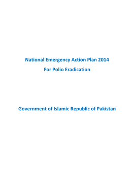 Pakistan National Emergency Action Plan – 2014