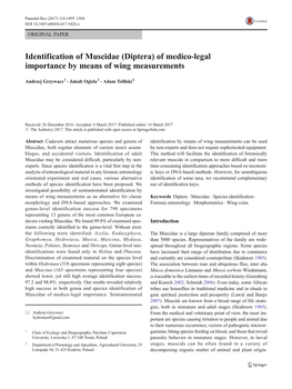 (Diptera) of Medico-Legal Importance by Means of Wing Measurements