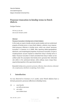 Possessor Truncation in Kinship Terms in Dutch Dialects