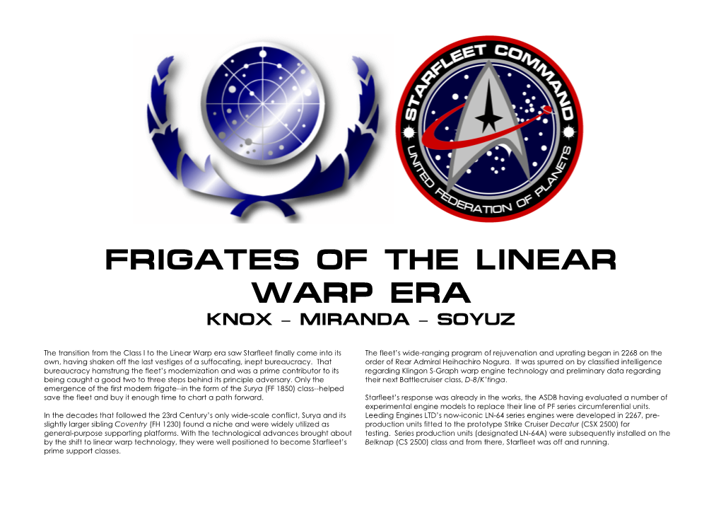Frigates of the Linear Warp Era Knox – Miranda – Soyuz
