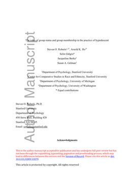 The Roles of Group Status and Group Membership in the Practice of Hypodescent