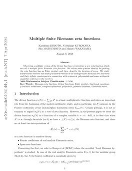 Multiple Finite Riemann Zeta Functions