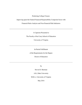 Predicting College Closure: Improving Upon the Federal Financial Responsibility Composite Score with Financial Ratio Analysis An