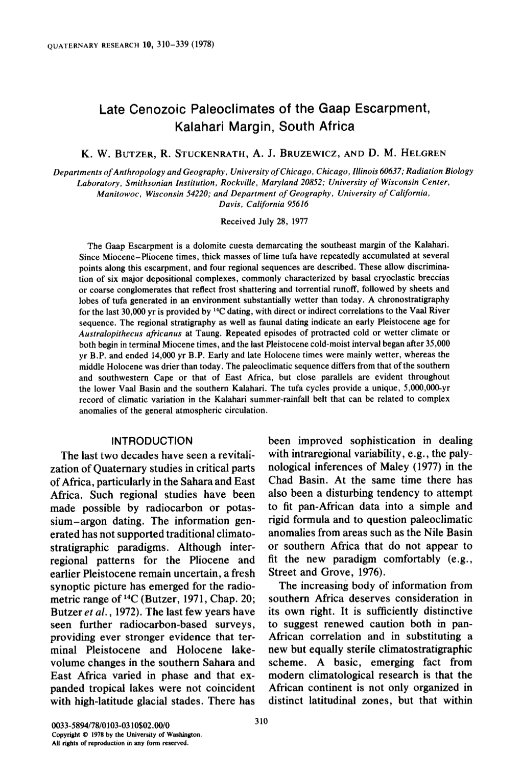 Late Cenozoic Paleoclimates of the Gaap Escarpment, Kalahari Margin, South Africa