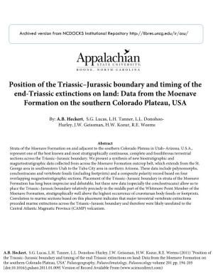 Position of the Triassic–Jurassic Boundary and Timing of the End-Triassic Extinctions on Land: Data from the Moenave Formation on the Southern Colorado Plateau, USA