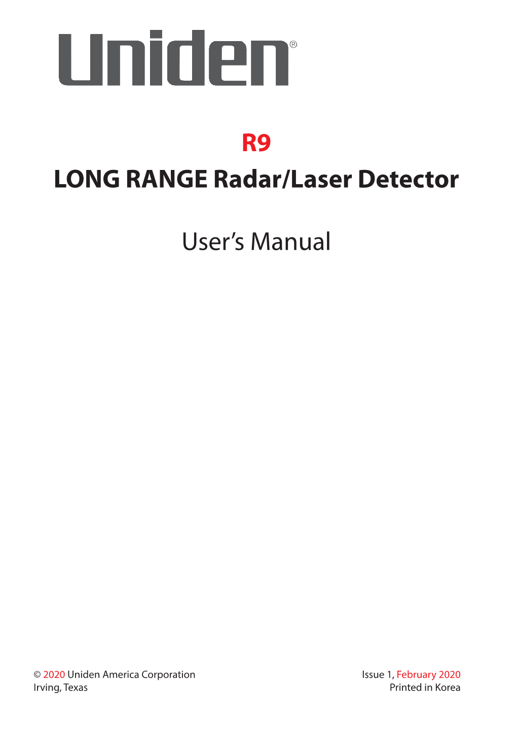 LONG RANGE Radar/Laser Detector User's Manual R9