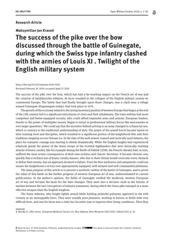 The Success of the Pike Over the Bow Discussed Through the Battle of Guinegate, During Which the Swiss Type Infantry Clashed with the Armies of Louis XI