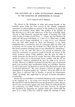 Solution of a Problem in the Genetics of Dimorphism in Colias