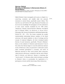 Herman, Gabriel Morality and Behaviour in Democratic Athens: a Social History Cambridge University Press
