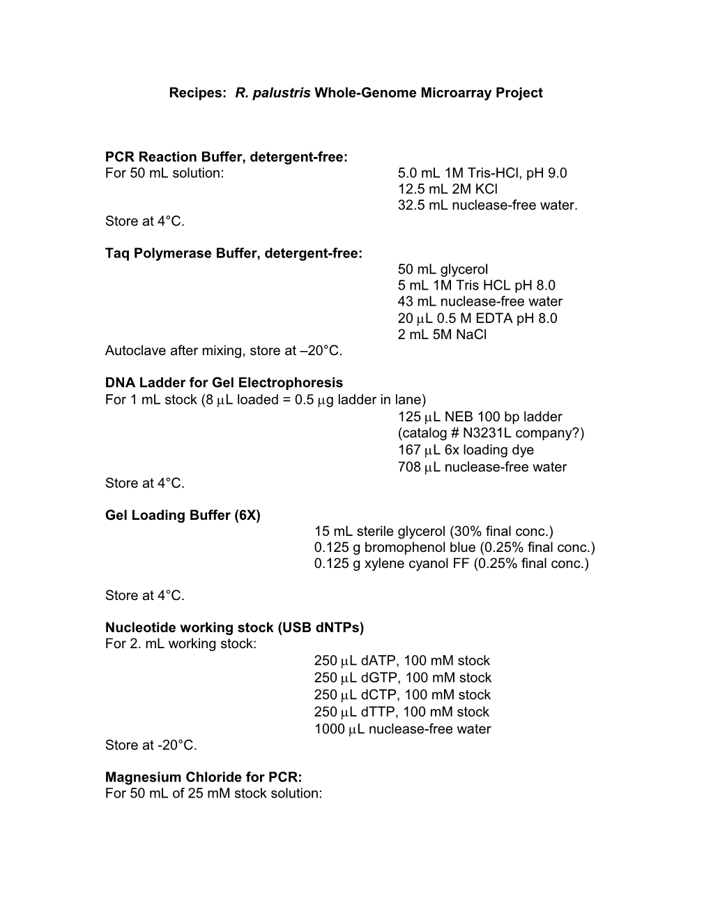 Recipes: R. Palustris Whole-Genome Microarray Project