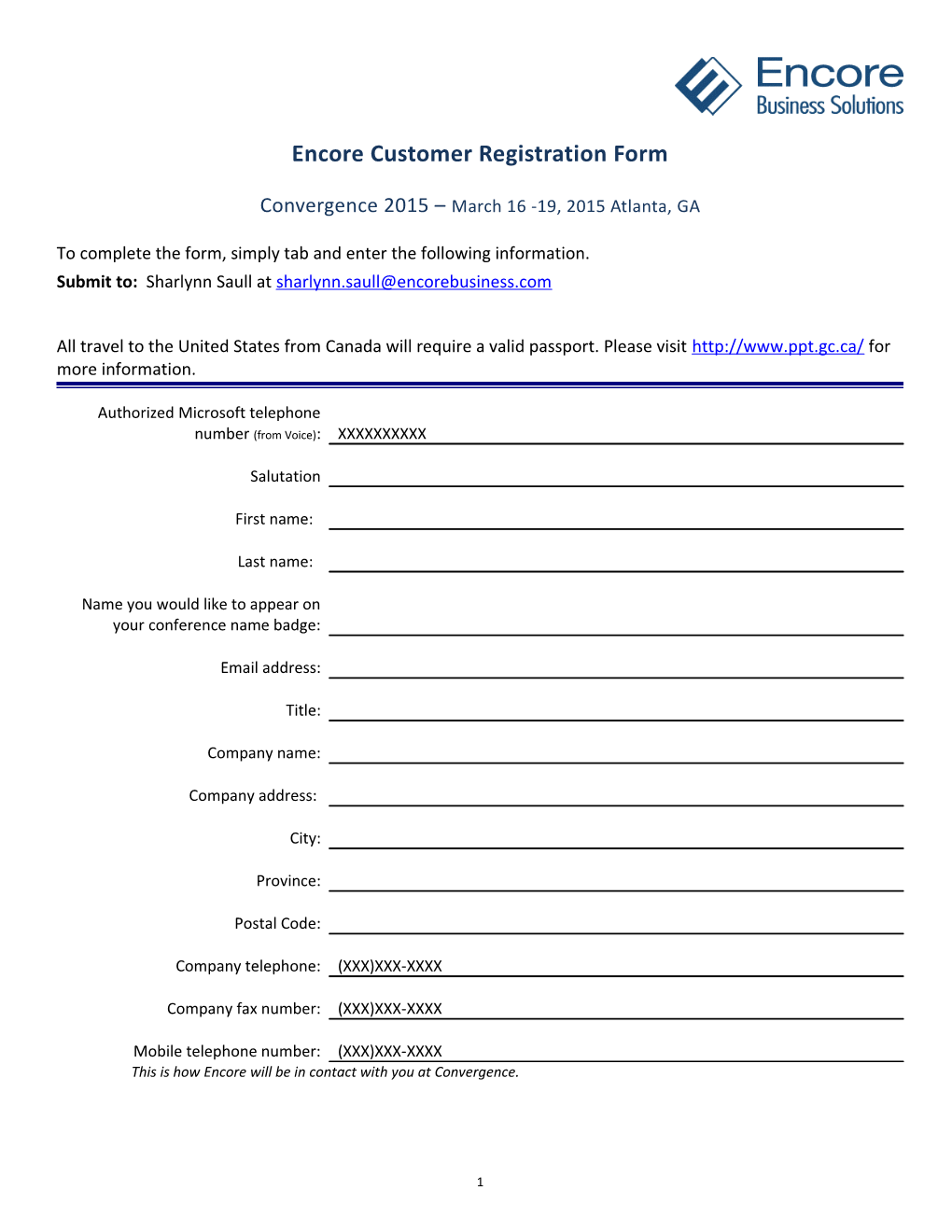 Encore Customer Registration Form