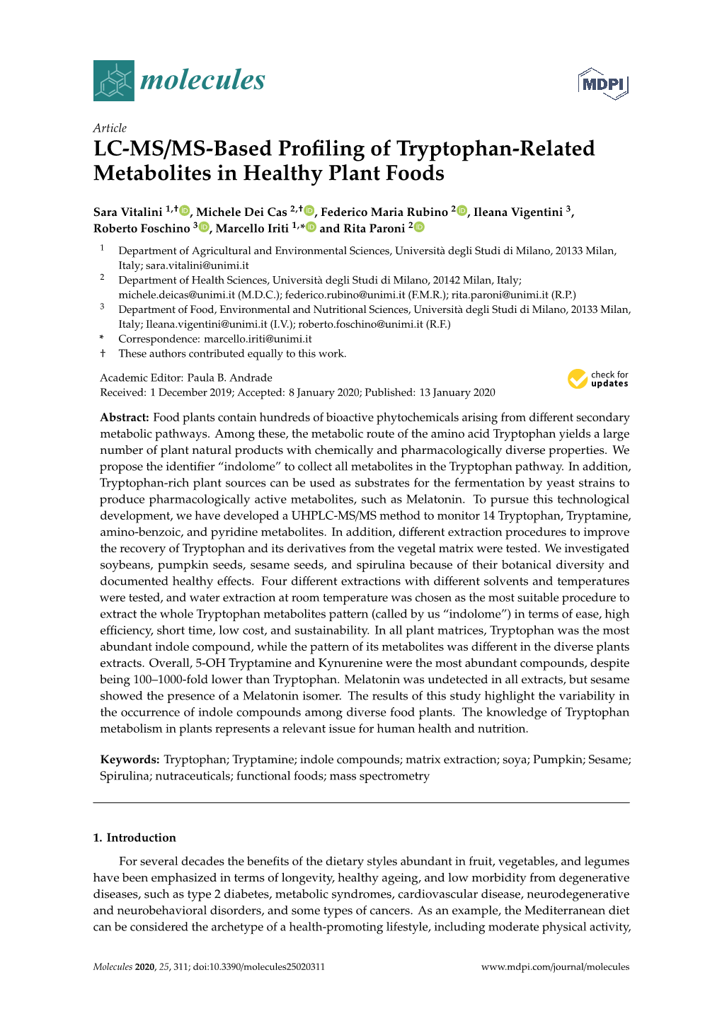 LC-MS/MS-Based Profiling of Tryptophan-Related Metabolites In