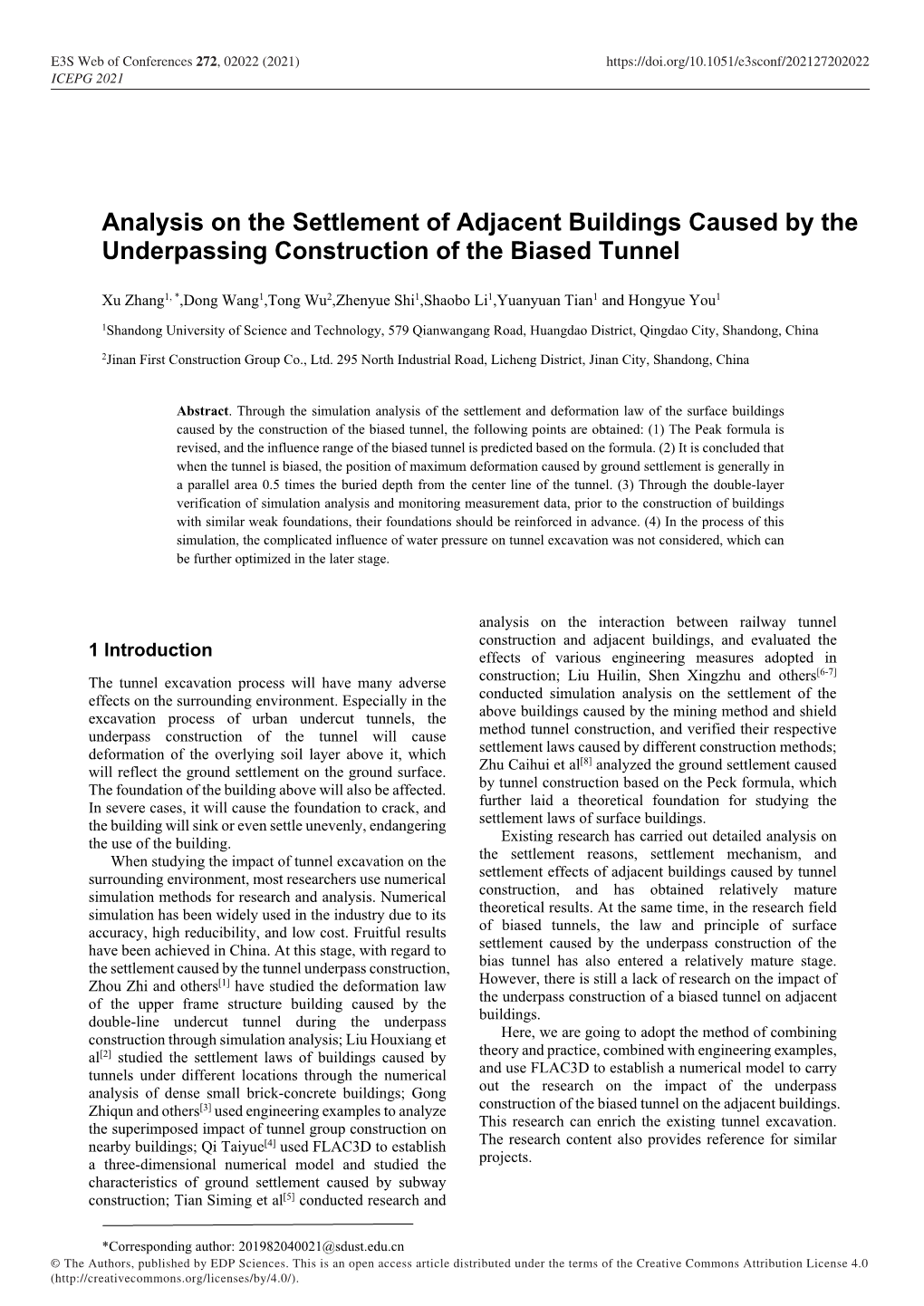 Analysis on the Settlement of Adjacent Buildings Caused by the Underpassing Construction of the Biased Tunnel