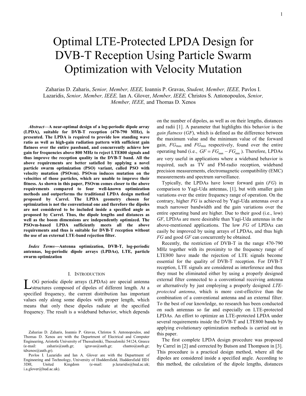 Optimal LTE-Protected LPDA Design for DVB-T Reception Using Particle Swarm Optimization with Velocity Mutation