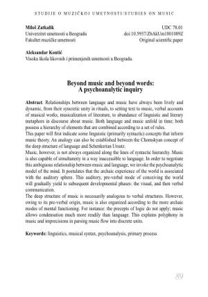 Beyond Music and Beyond Words: a Psychoanalytic Inquiry