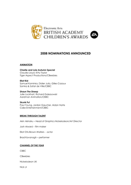 2008 Nominations Announced