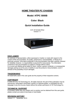 HOME THEATER PC CHASSIS Model: HTPC 5000B Color: Black Quick