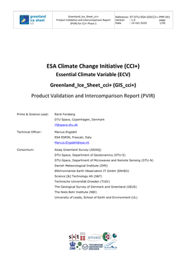Product Validation and Intercomparison Report (PVIR) For