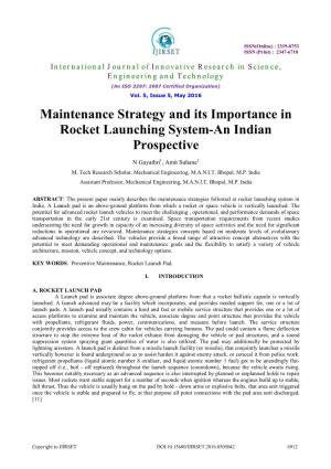Maintenance Strategy and Its Importance in Rocket Launching System-An Indian Prospective