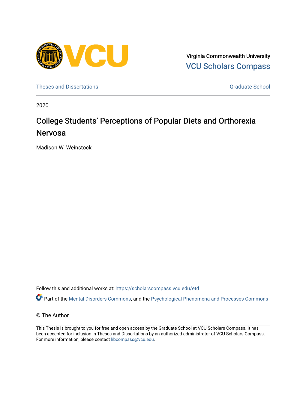 College Students' Perceptions of Popular Diets and Orthorexia Nervosa