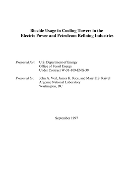 Biocide Usage in Cooling Towers in the Electric Power and Petroleum Refining Industries
