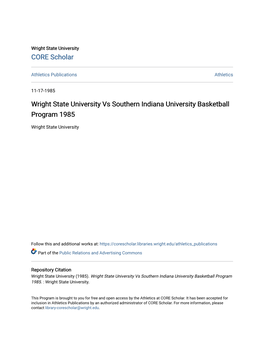 Wright State University Vs Southern Indiana University Basketball Program 1985
