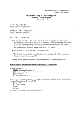 Macro Report Comparative Study of Electoral Systems Module 3: Macro Report June 05, 2006