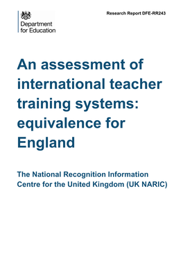 An Assessment of International Teacher Training Systems: Equivalence for England