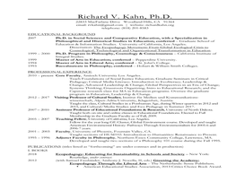 Richard V. Kahn, Ph.D. 22833 Macfarlane Drive Woodland Hills, CA 91364 Email: Rvkahn@Gmail.Com | Website: Richardkahn.Org Telephone: (818) 201-8583
