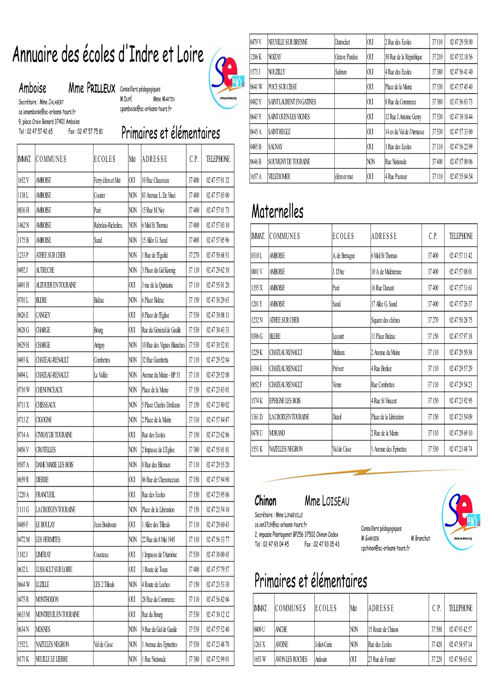 Annuaire Des Écoles D'indre Et Loire