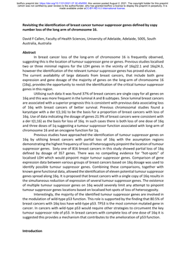 Revisiting the Identification of Breast Cancer Tumour Suppressor Genes Defined by Copy Number Loss of the Long Arm of Chromosome 16