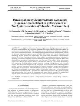 Parasitisation by Bathycreadium Elongatum (Digenea, Opecoelidae) in Pyloric Caeca of Trachyrincus Scabrus (Teleostei, Macrouridae)