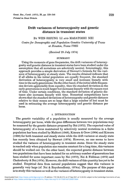 Drift Variances of Heterozygosity and Genetic Distance in Transient States