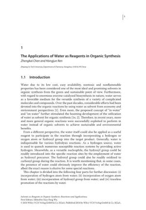 1 the Applications of Water As Reagents in Organic Synthesis