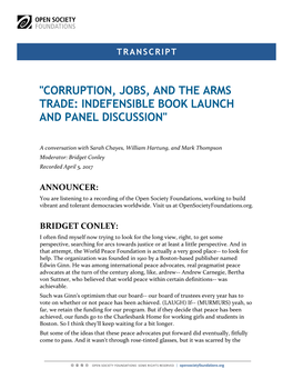 Corruption, Jobs, and the Arms Trade: Indefensible Book Launch and Panel Discussion"