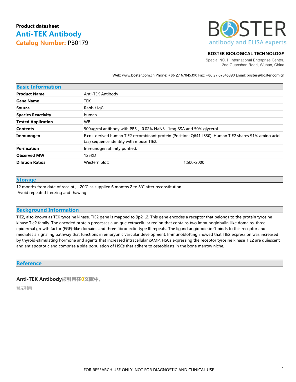 Datasheet PB0179 Anti-TEK Antibody