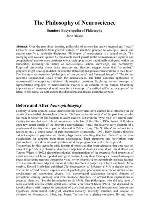 The Philosophy of Neuroscience Stanford Encyclopedia of Philosophy John Bickle