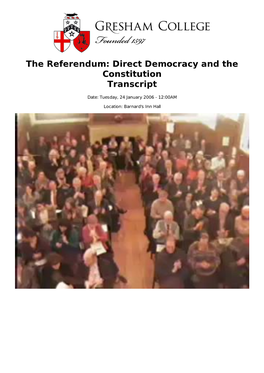The Referendum: Direct Democracy and the Constitution Transcript